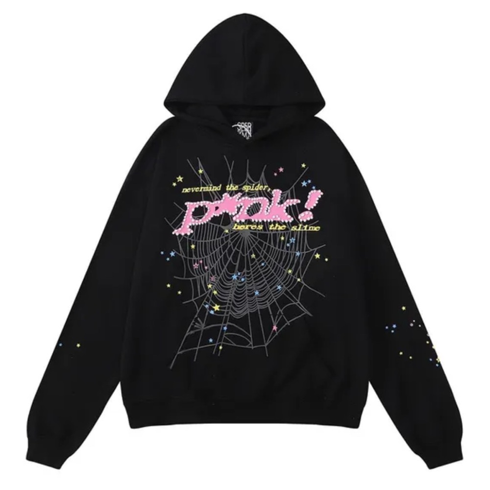 Black Hoodie with Colorful Web Graphic